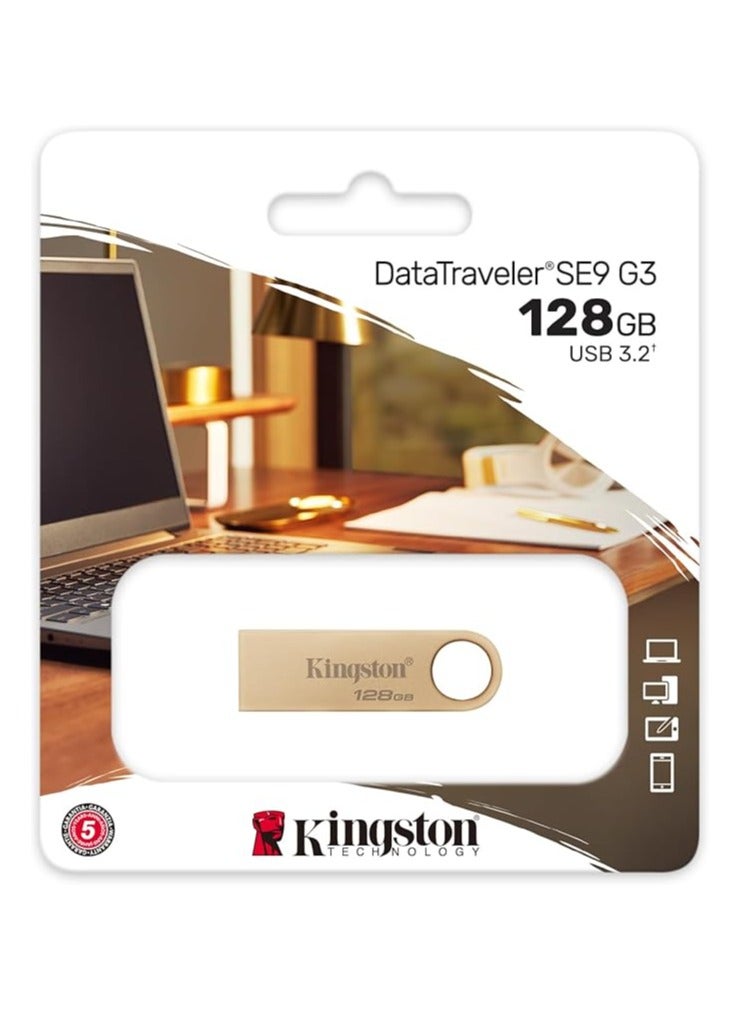 Kingston Kingston DataTraveler SE9 Gen 3-128GB - 220MB/s read- Metal - USB 3.2 - Gold 128 GB  - Image 1