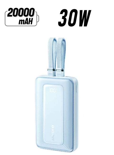 20000 mAh Zolo Power Bank With Built-in USB-C Lightning Cables Blue