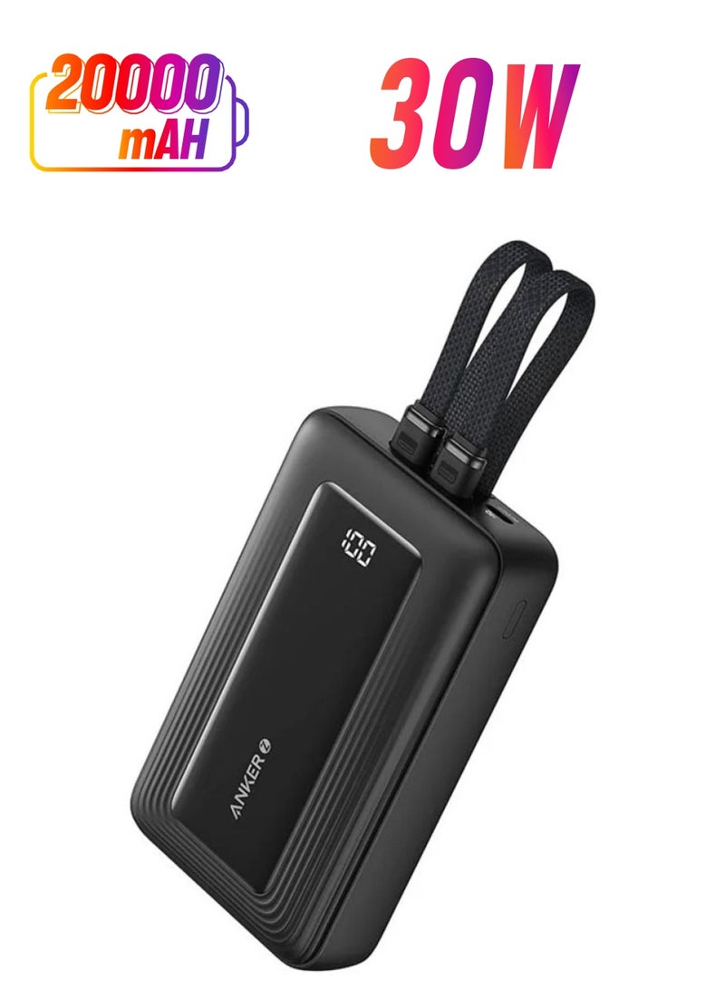 Anker - 20000 mAh Zolo Power Bank With Built-in USB-C And Lightning Cables Black - Image 1