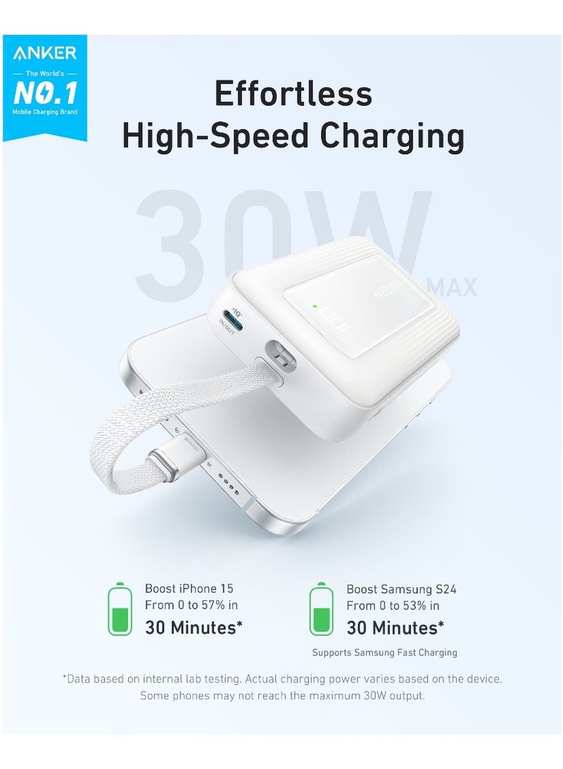 Anker 10000 mAh Zolo Power Bank 30W Portable Charger With Built-in USB C Cable White  - Image 2
