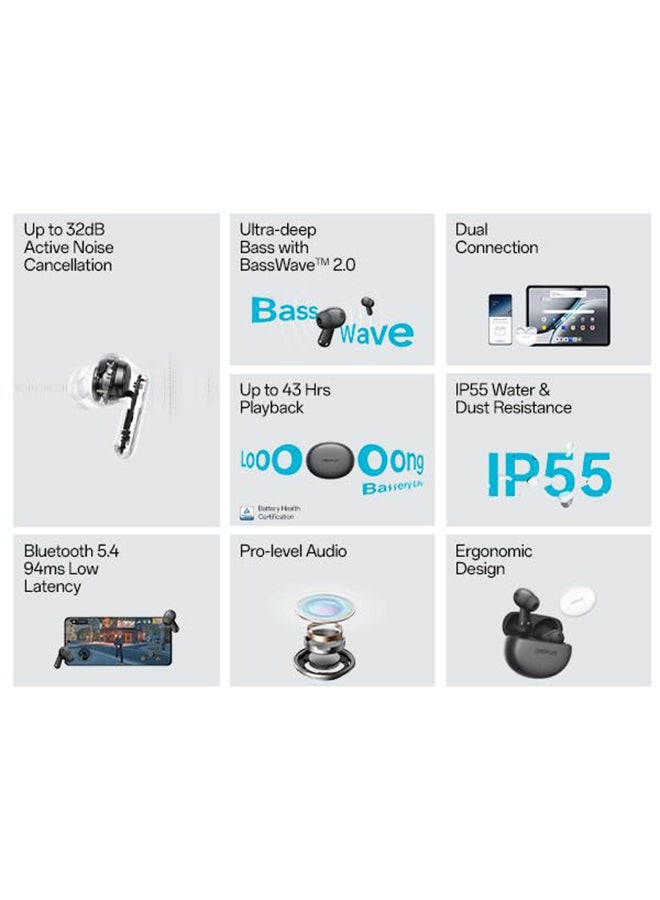 ون بلس Nord Buds 3 Truly Wireless Bluetooth Earbuds with up to 32dB Active Noise Cancellation, 10mins for 11Hours Fast Charging with Up to 43h Music Playback Harmonic Gray  - Image 2
