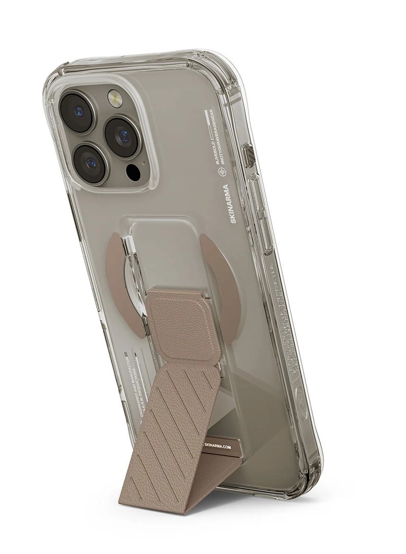 Skinarma Series Axon Protective Case with Extenable Grip-Stand Extends Outwards For Hands-Free Viewing Mag-Charge Secure Magnetic Alignment Compatible with iPhone 16 Pro Gold  - Image 3