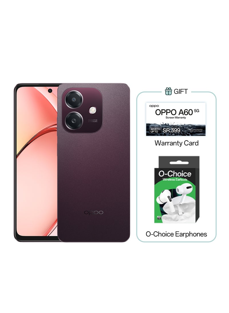 OPPO A60 5G Dual SIM Nebula Red 6GB RAM 256GB - KSA Version With Gift Bluetooth Earphones O Choice - Image 1