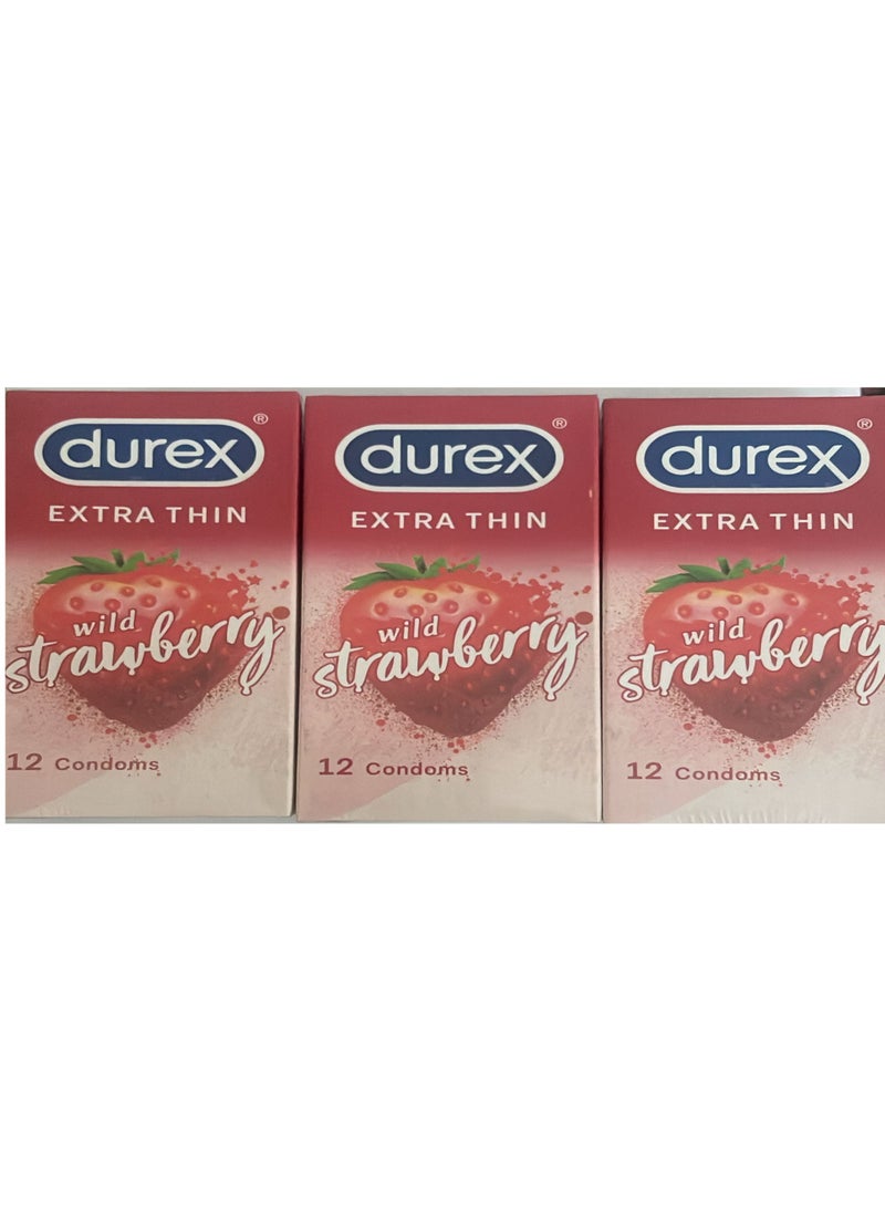 دوريكس 12-Piece Extra Thin Wild Strawberry Flavored Condoms For Men, Pack Of 3 