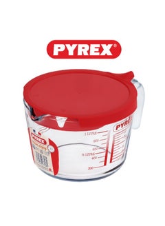 PYREX Pyrex Measuring Jug 1L with Red Lid - Durable & Versatile Kitchen Tool Clear  - Image 1