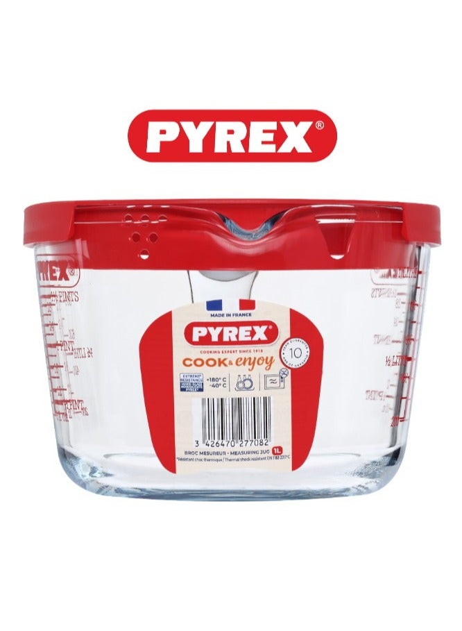 PYREX - Pyrex Measuring Jug 1L with Red Lid - Durable & Versatile Kitchen Tool Clear - Image 1