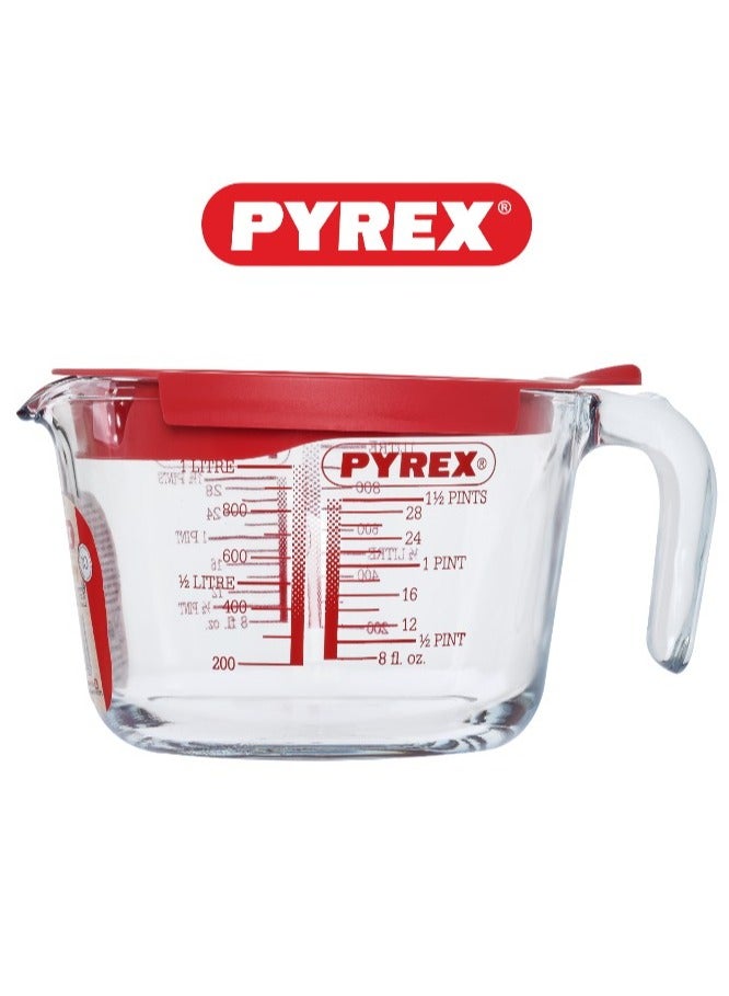 PYREX - Pyrex Measuring Jug 1L with Red Lid - Durable & Versatile Kitchen Tool Clear - Image 1