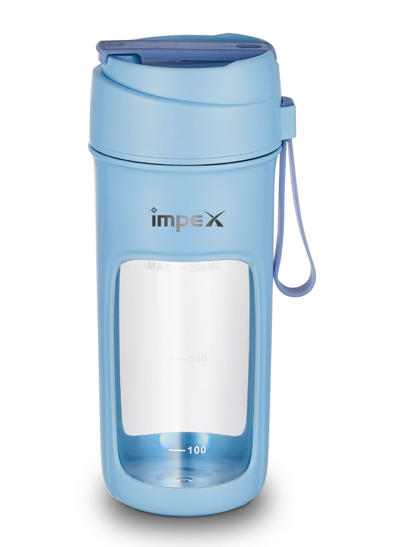 Impex - Portable Blender, Type C Rechargeable Personal Size Juicer Blender, PC Unbreakable Jar, For Mixer for Fruits, Smoothies & Shakes And Crushing Ice 500 ml 50 W PBL 02 Blue - Image 1
