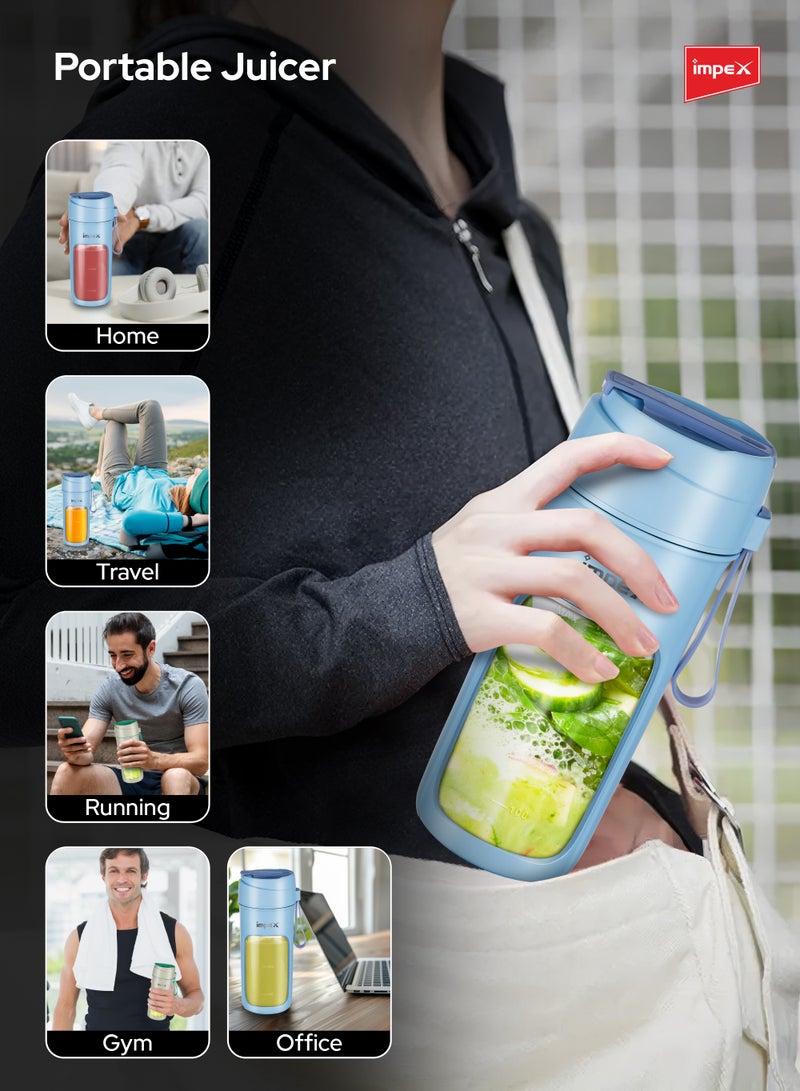 Impex - Portable Blender, Type C Rechargeable Personal Size Juicer Blender, PC Unbreakable Jar, For Mixer for Fruits, Smoothies & Shakes And Crushing Ice 500 ml 50 W PBL 02 Blue - Image 1