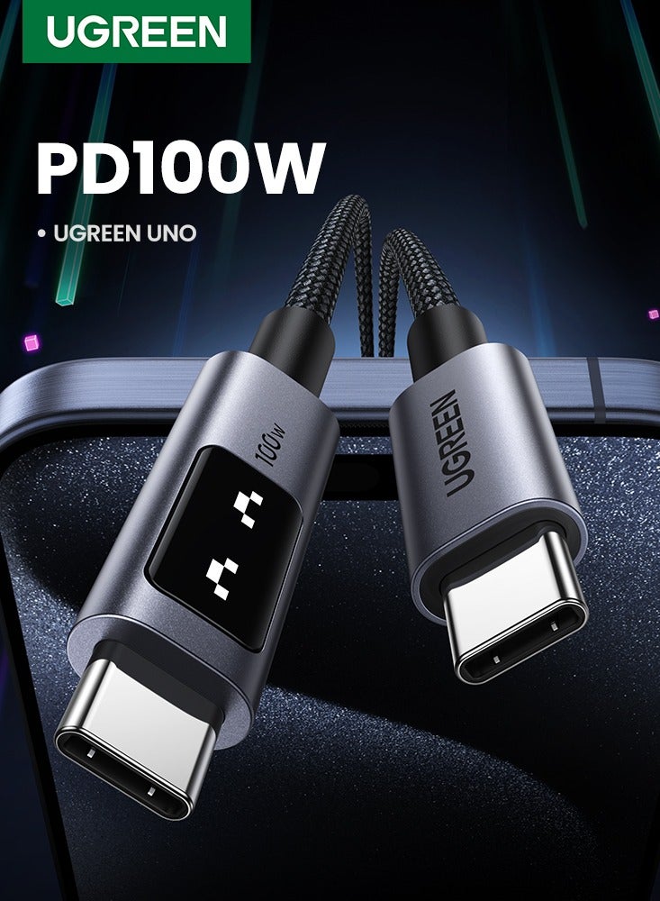 Ugreen - UGREEN UNO Type C Cable 100W 2M Braided USB C Cable Fast Charing Durable and Unique with LED indicator Compatible With iPhone 16 15 Series Samsung Galaxy S24 S23 Z Flip 6 5 Macbook Pro Air Mini iPad Black - Image 1