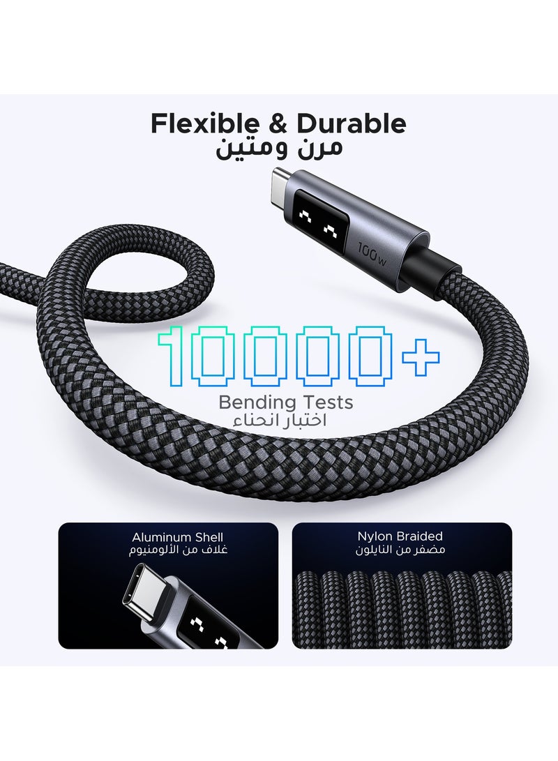 Ugreen - UGREEN UNO Type C Cable 100W 2M Braided USB C Cable Fast Charing Durable and Unique with LED indicator Compatible With iPhone 16 15 Series Samsung Galaxy S24 S23 Z Flip 6 5 Macbook Pro Air Mini iPad Black - Image 1