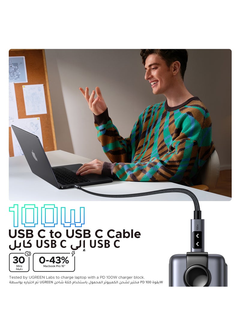Ugreen - UGREEN UNO Type C Cable 100W 2M Braided USB C Cable Fast Charing Durable and Unique with LED indicator Compatible With iPhone 16 15 Series Samsung Galaxy S24 S23 Z Flip 6 5 Macbook Pro Air Mini iPad Black - Image 1