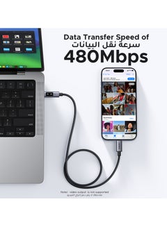 يو جرين Uno Type C Cable 100W 1M Braided USB C Cable Fast Charging Durable and Unique with LED indicator Compatible With iPhone 16 15 Series Samsung Galaxy S24 S23 Z Flip 6 5 Macbook Pro Air Mini iPad - Black  - Image 4
