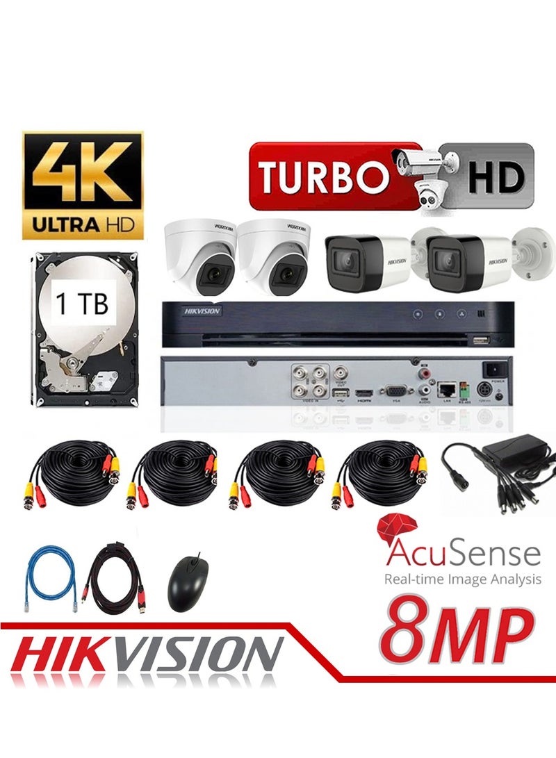 HIKVISION 8MP 4K 4CH Kit 2x Indoor 2x Outdoor Full Kit with 1TB HDD With AI Functions  - Image 1