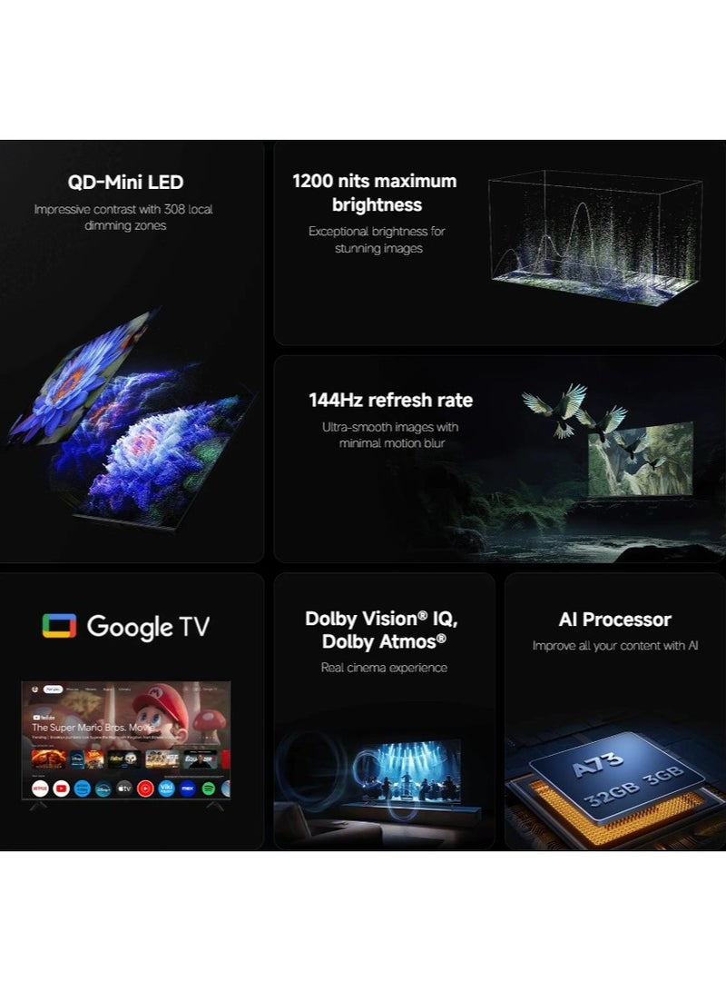 شاومي TV S Mini LED 55" 2025 | QD-Mini LED | 1200 nits peak brightness | 4K 144Hz refresh rate | Google TV | Dolby Vision IQ, Dolby Atmos | AI processor L55MA-SPLME |  59276 Black  - Image 5