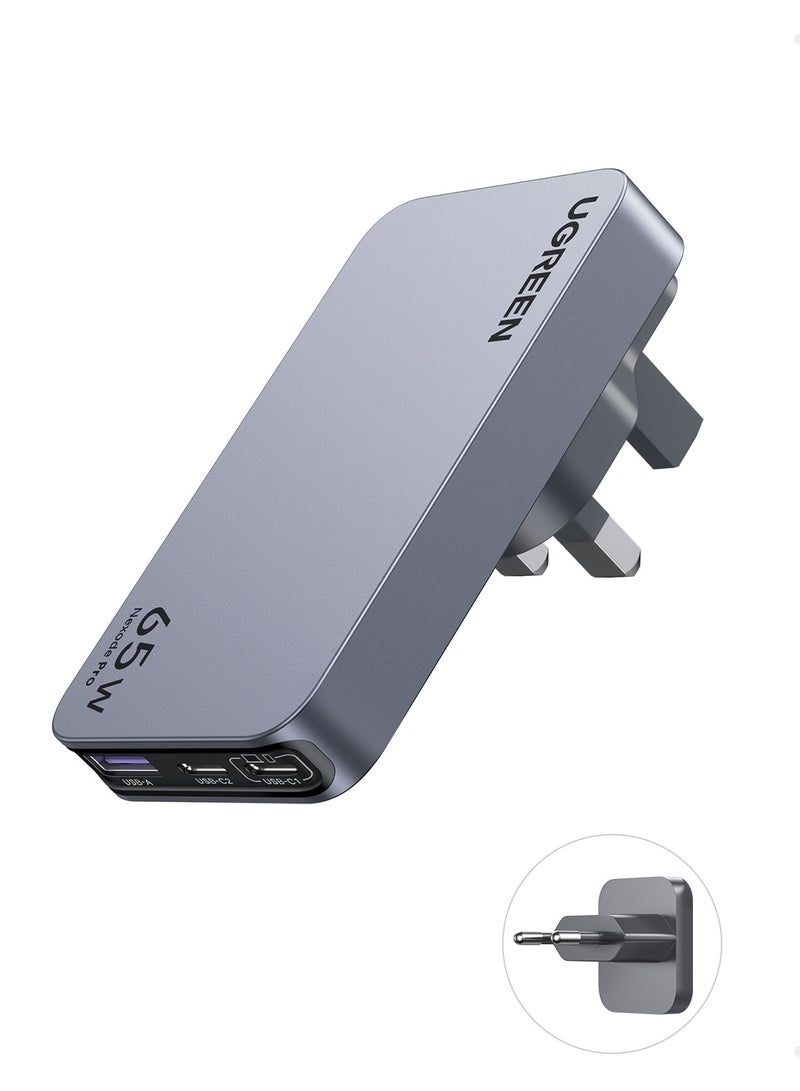 Nexode Pro 65W Charger Type C  2C1A Wall Adapter With Replaceable Plug(UK+EU Plug) Slim Design Compatible With iPhone 16 15 Pro Max Galaxy S24 23 Ultra Z Flip 6 5 Macbook Air iPad Pro Mini Xiaomi Vivo Grey - pnsku/N70127231V/45/_/1730883682/8234d1f8-b946-4927-8959-d888b24cbc66