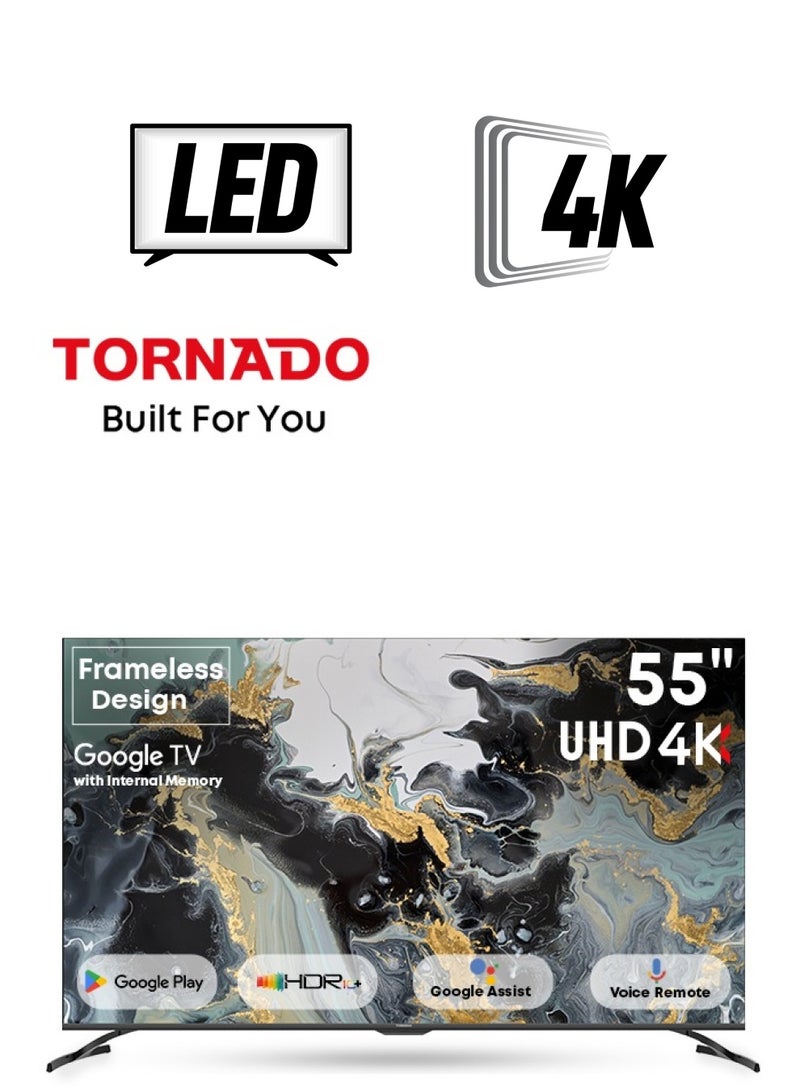 تورنيدو 55 Inch 4K ULTRA HD Smart TV, Google TV with Hands Free Voice Control, Dolby Vision Atmos, HDR 10+, Game Mode, 120 HZ, Wide Colour Gamut, DTS HD, Google TV Android, (2024) - 55UA3400E/55UA3400G Black - Image 1