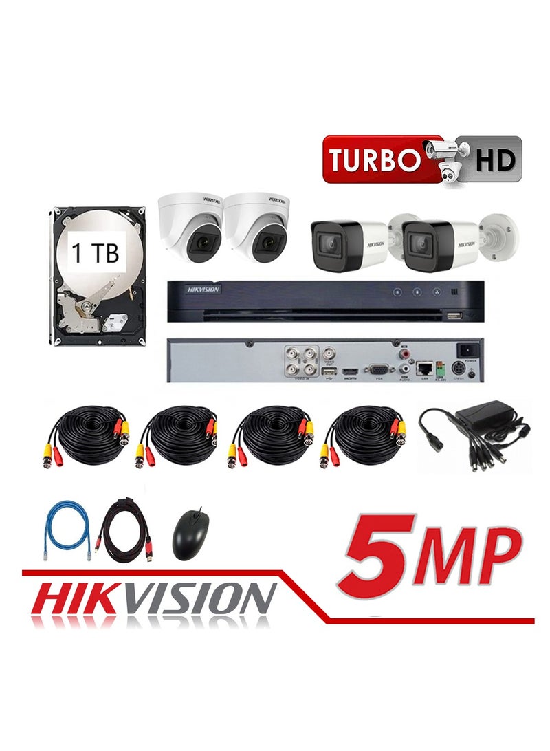 HIKVISION - 5MP 4CH Kit 2x Indoor 2x Outdoor Full Kit with 1TB HDD With AI Functions. - Image 1