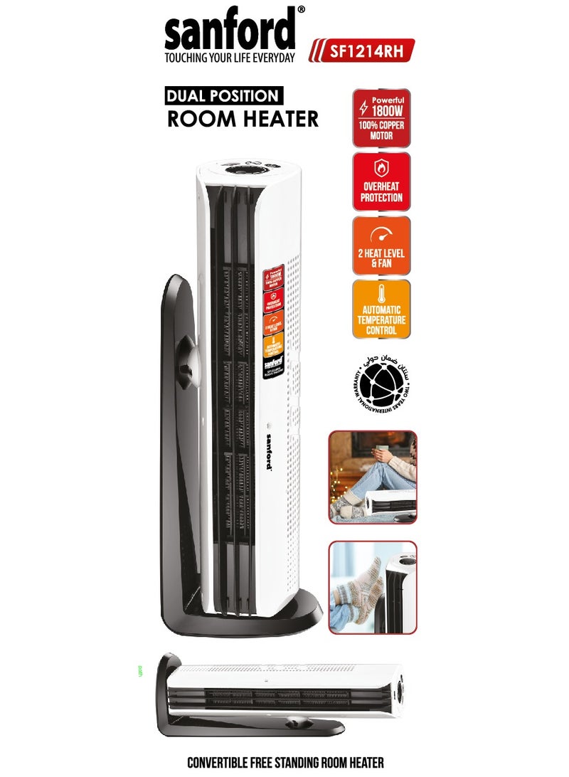 سانفورد Dual Position Convertible Free Standing Room Heater, Auto temperature control 1800 W SF1214RH BS White  - Image 2