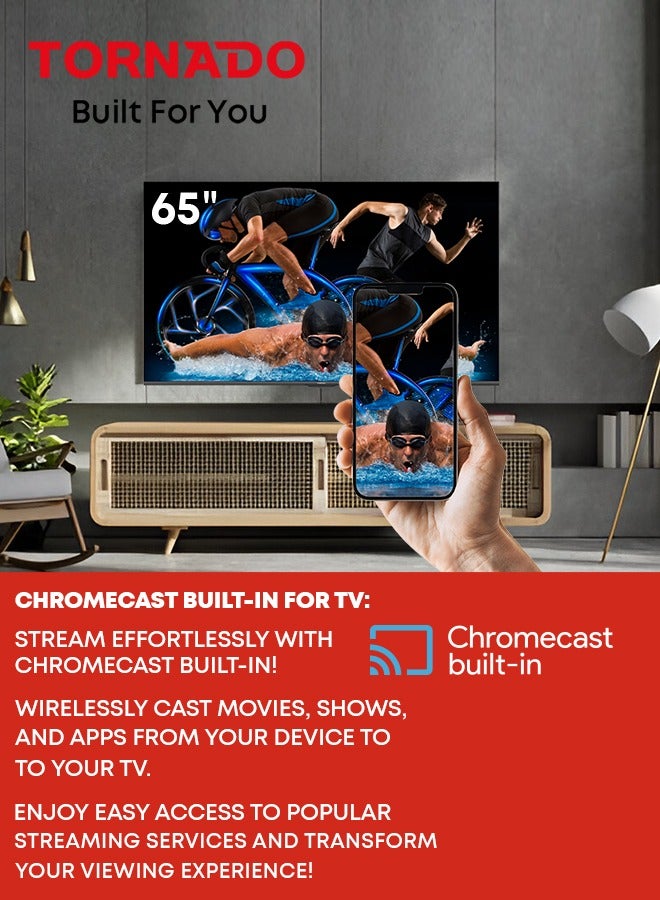 TORNADO - 65 Inch 4K ULTRA HD Smart TV, Google TV with Hands Free Voice Control, Dolby Vision Atmos, HDR 10+, Game Mode, 120 HZ, Wide Colour Gamut, DTS HD, Google TV Android, (2024) - 65UA3400E/65UA3400G Black - Image 1
