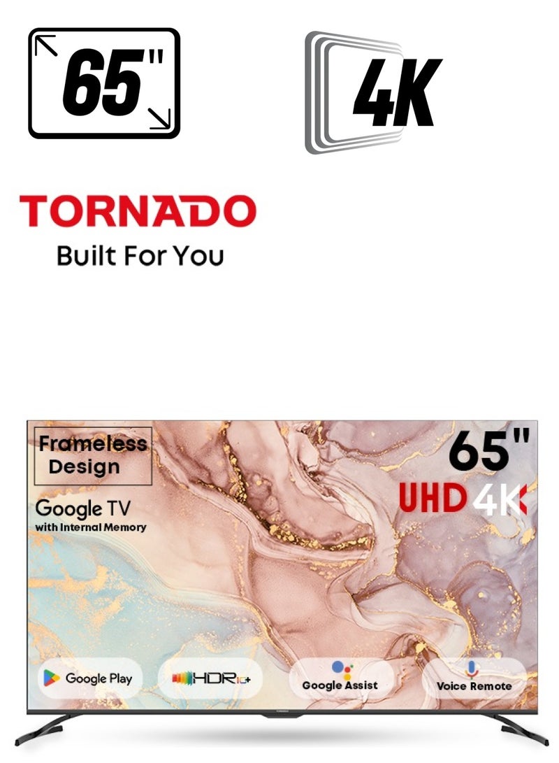 TORNADO - 65 Inch 4K ULTRA HD Smart TV, Google TV with Hands Free Voice Control, Dolby Vision Atmos, HDR 10+, Game Mode, 120 HZ, Wide Colour Gamut, DTS HD, Google TV Android, (2024) - 65UA3400E/65UA3400G Black - Image 1