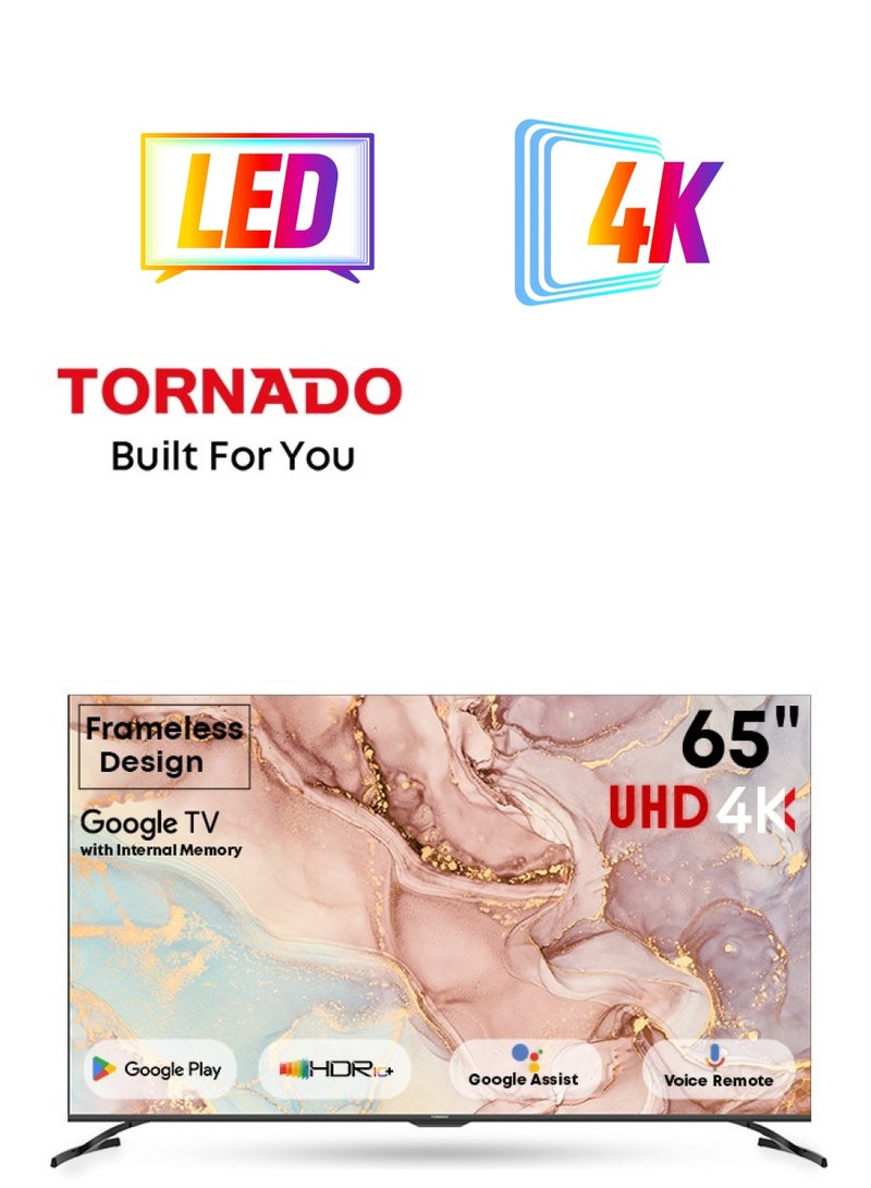 TORNADO 65 Inch 4K ULTRA HD Smart TV, Google TV with Hands Free Voice Control, Dolby Vision Atmos, HDR 10+, Game Mode, 120 HZ, Wide Colour Gamut, DTS HD, Google TV Android, (2024) - 65UA3400E/65UA3400G Black  - Image 1