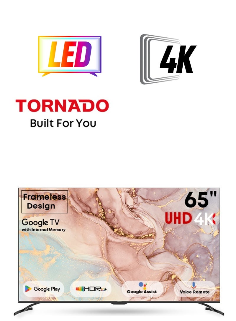 تورنيدو 65 Inch 4K ULTRA HD Smart TV, Google TV with Hands Free Voice Control, Dolby Vision Atmos, HDR 10+, Game Mode, 120 HZ, Wide Colour Gamut, DTS HD, Google TV Android, (2024) - 65UA3400E/65UA3400G Black  - Image 1