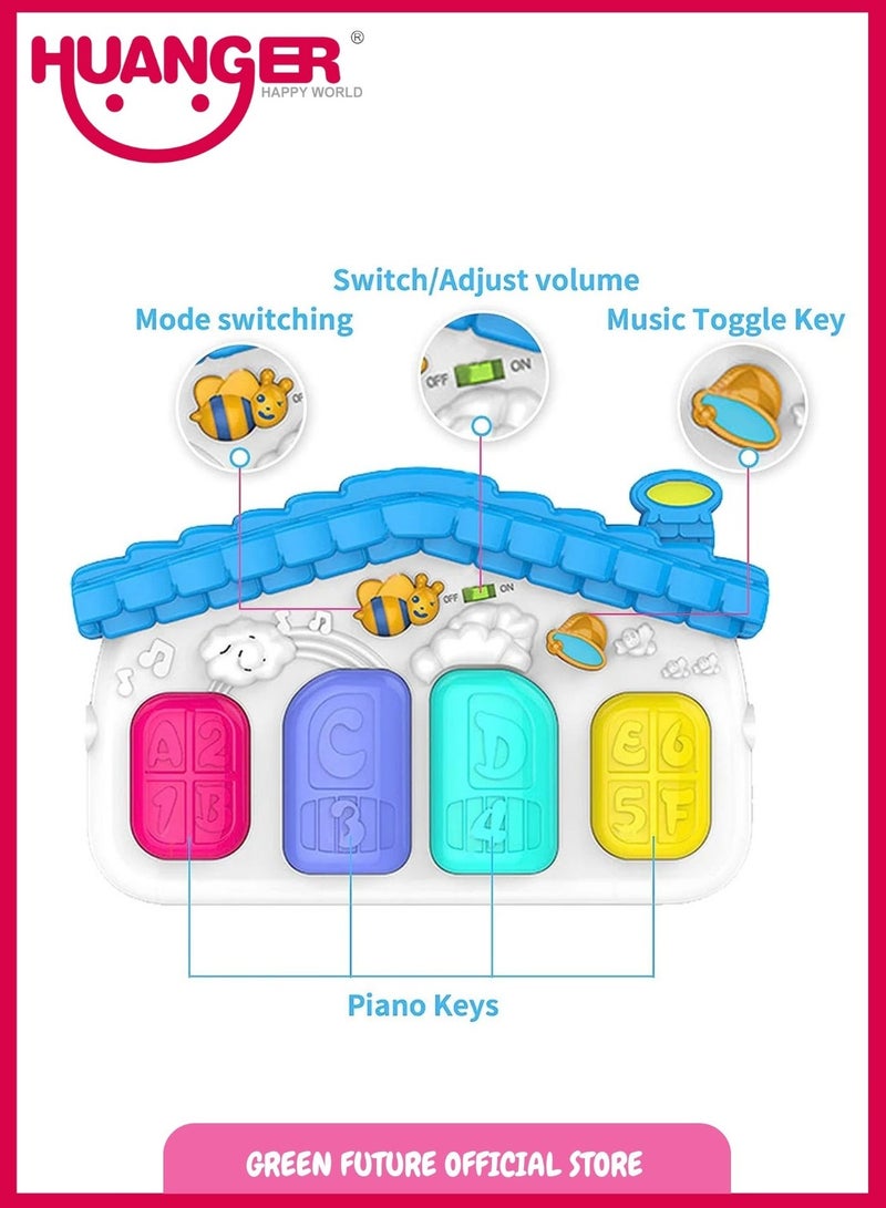 HUANGER Baby Playmat w/ Piano Music, 2 in 1 Hanging Toys and Mat for Newborns and Infants, Soft Playmat for Early Learning, Blue  - Image 3