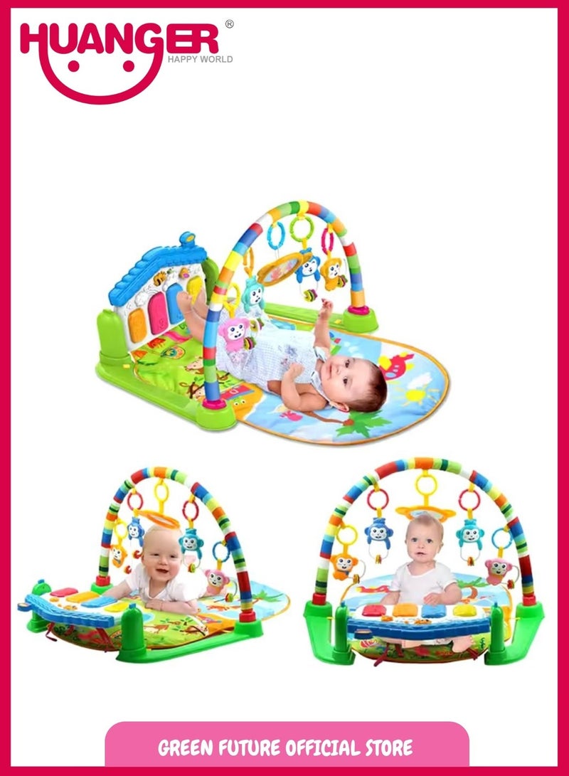 HUANGER Baby Playmat w/ Piano Music, 2 in 1 Hanging Toys and Mat for Newborns and Infants, Soft Playmat for Early Learning, Blue  - Image 4