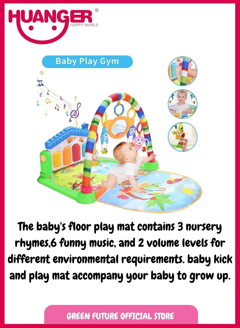 HUANGER Baby Playmat w/ Piano Music, 2 in 1 Hanging Toys and Mat for Newborns and Infants, Soft Playmat for Early Learning, Blue  - Image 5