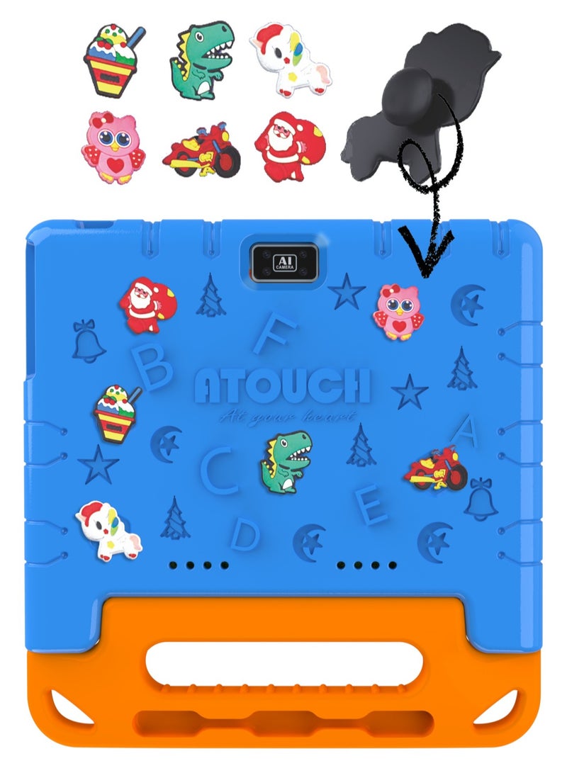 ATOUCH - 10.1 Inch Android 12 Kids Tablet Dual SIM 8GB RAM 256GB ROM WiFi Dual Camera And Zoom App Supported with Convertible Eva Case Stand and Gamepad Early Education Tab (Blue) - Image 1