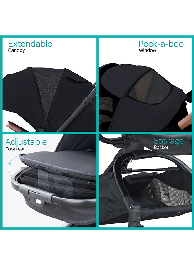 مون عربة أطفال ريتش المتقدمة مع مقبض دوار 360° - أسود - Image 3