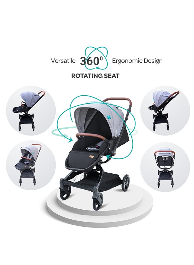 Moon Riche Advanced Baby Stroller With 360° Rotating Handle - Black/Grey - Image 2