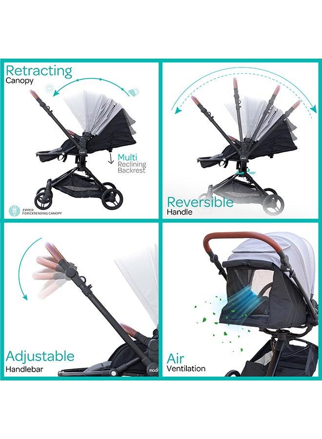 Moon Riche Advanced Baby Stroller With 360° Rotating Handle - Black/Grey - Image 4