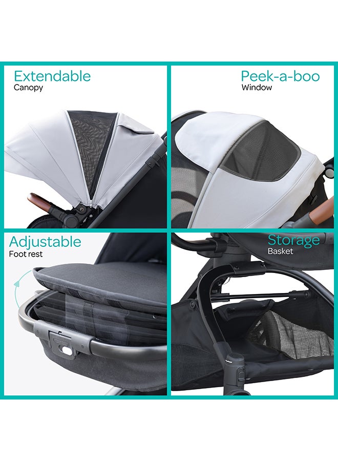 Moon Riche Advanced Baby Stroller With 360° Rotating Handle - Black/Grey - Image 3