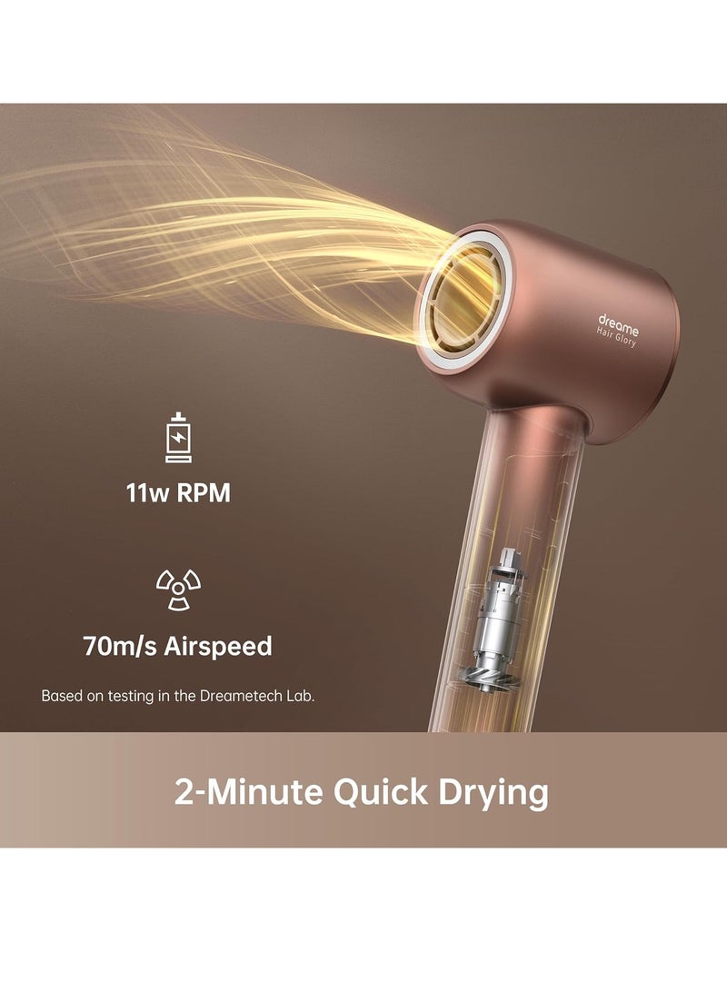Dreame - Hair Glory Hair Dryer, Quick-Drying, 110,000 RPM High-Speed Motor, 70m/s Airflow Speed, Powerful Negative Ions Technology, Lightweight, Temperature and Airspeed Control, 1600 W Glory-RS Gold - Image 1