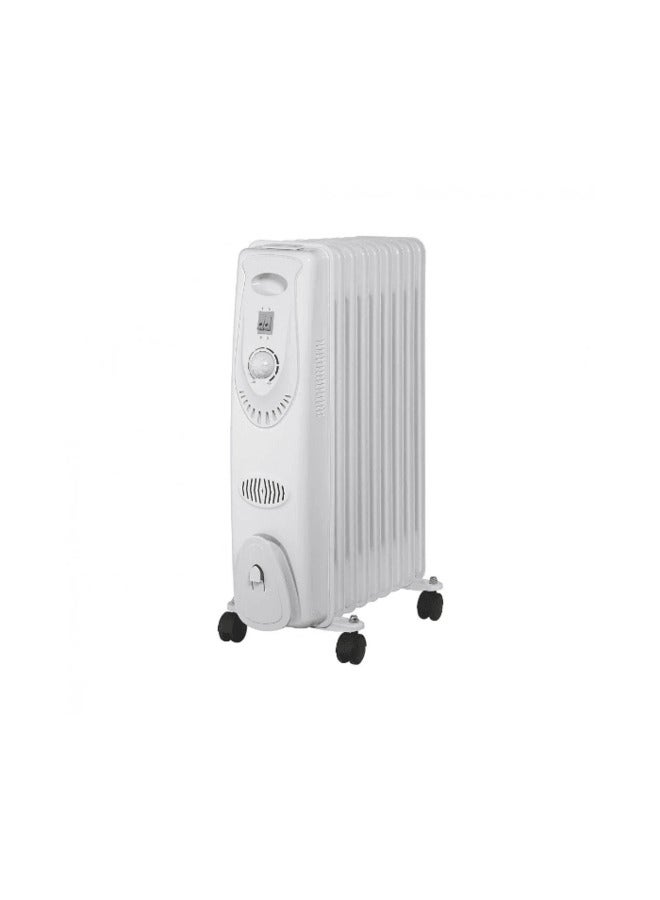 نيكاي Nikai 15 Fins Oil Filled Radiator Heater, Adjustable Thermostat, Overheating Protection, Caster Wheels, Power Indicator 2500 W NOH850A White 