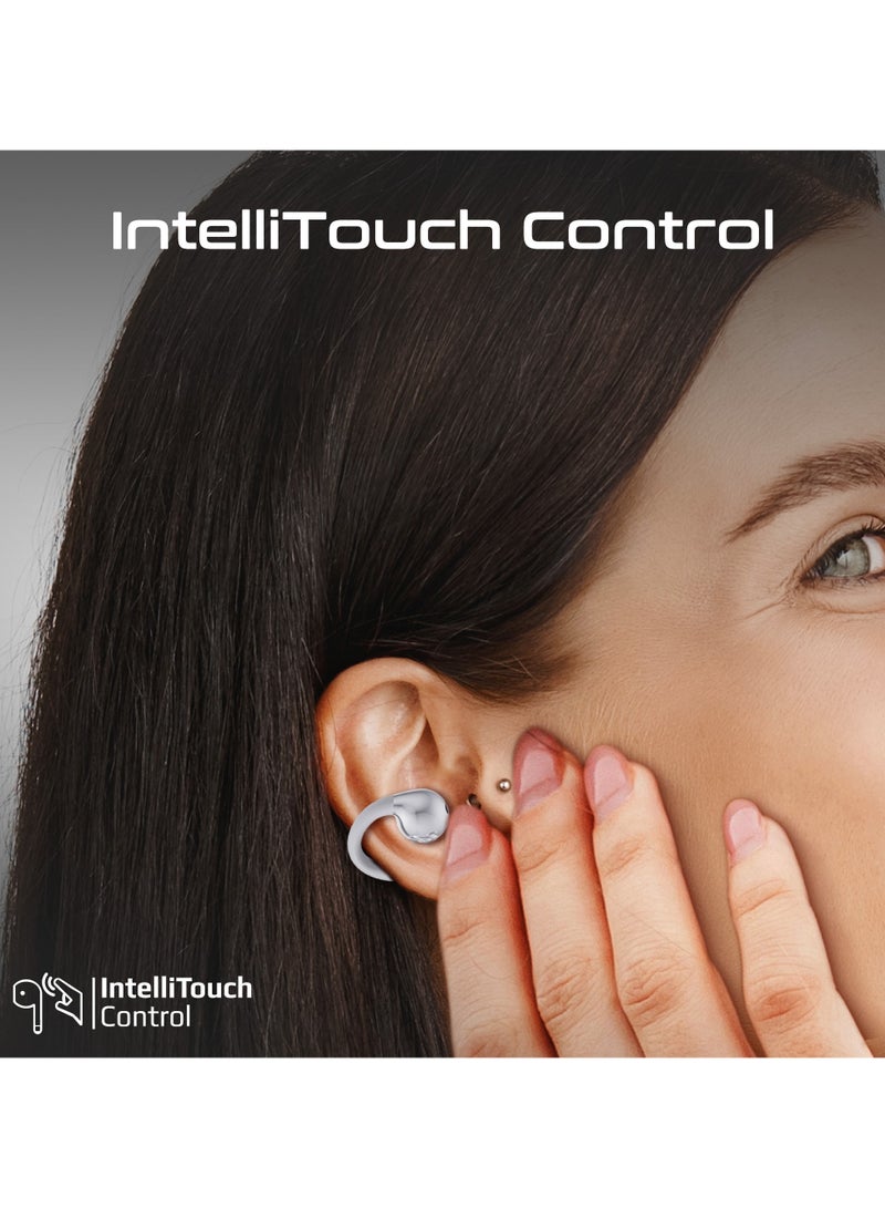 Promate True Wireless Earbuds with OWS Technology, Touch Control, Ergonomic Open-Ear Clip Design, 28-Hour Playtime, 400mAh Charging Case, IPX4 Water-Resistance White - Image 3