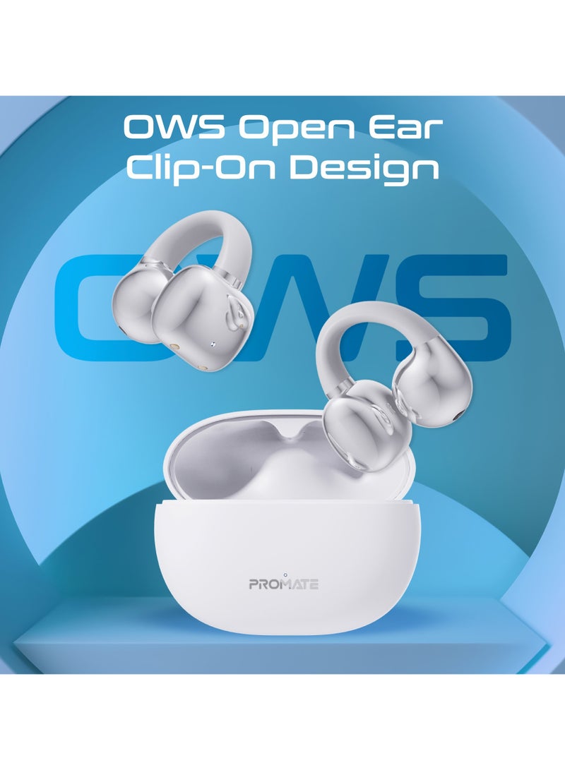 Promate True Wireless Earbuds with OWS Technology, Touch Control, Ergonomic Open-Ear Clip Design, 28-Hour Playtime, 400mAh Charging Case, IPX4 Water-Resistance White - Image 2