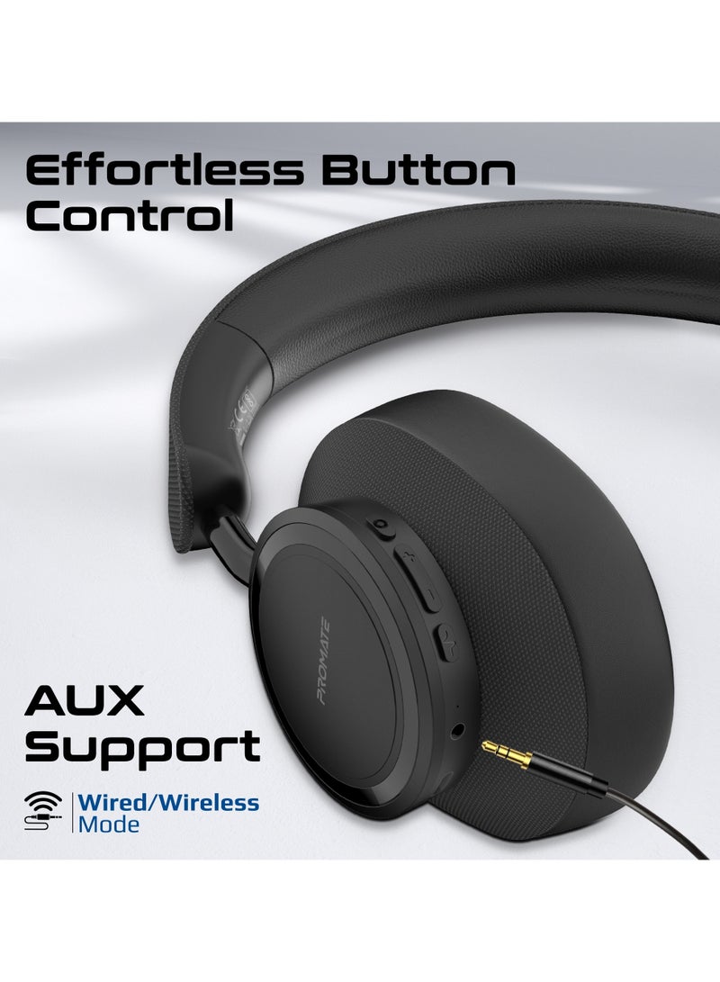 PROMATE - Promate Wireless stereo headphones with high sound, 12 hours play time with 400mAh Battary ,10m Operating distance, Comfortable ear cushions, Adjustable head strap & Foldable design Black - Image 1