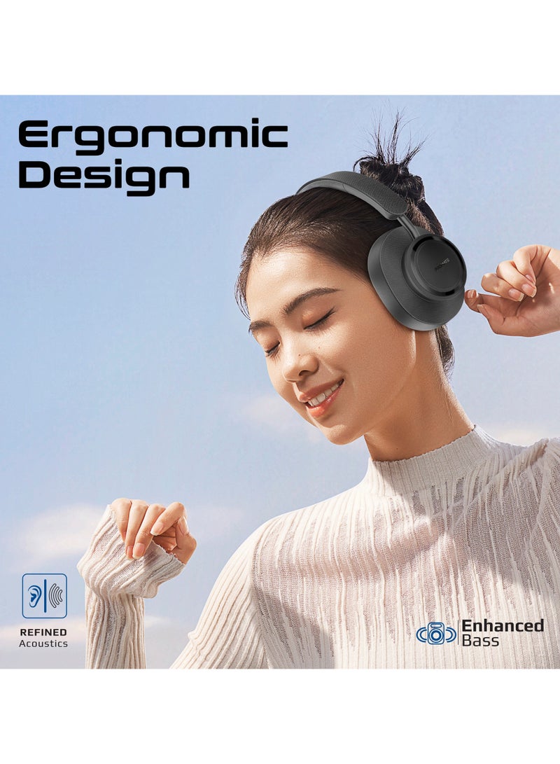 PROMATE - Promate Wireless stereo headphones with high sound, 12 hours play time with 400mAh Battary ,10m Operating distance, Comfortable ear cushions, Adjustable head strap & Foldable design Black - Image 1