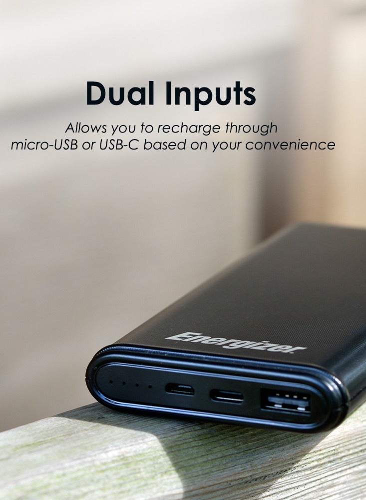 Energizer - 10000 mAh Bundle of 2x Max 2.1A Rapid Charging Power Bank With Dual Outputs - Type-C And USB-A, Dual Inputs, Micro-USB And Type-C Black - Image 1