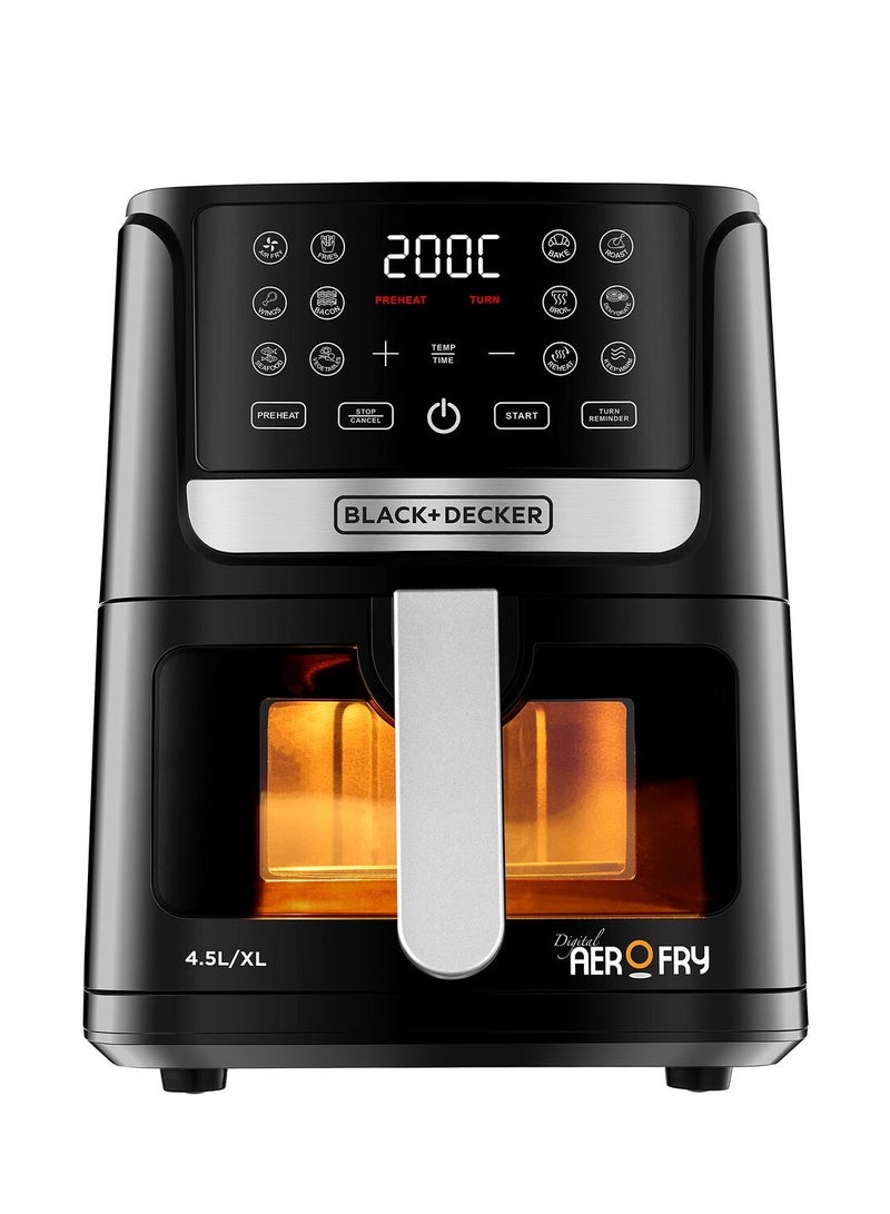 بلاك اند ديكر مقلاة هوائية، سعة 4.5 لتر مع لوحة لمس LED، 12 برنامجًا محددًا مسبقًا، درجة حرارة قابلة للتعديل 80-200 درجة مئوية، مؤقت، تسخين مسبق، إعادة تسخين، الحفاظ على الدفء، تجفيف، إيقاف التشغيل التلقائي، آمنة للغسل في غسالة الأطباق. 4.5 L 1500 W AF4500-B5 - Image 3