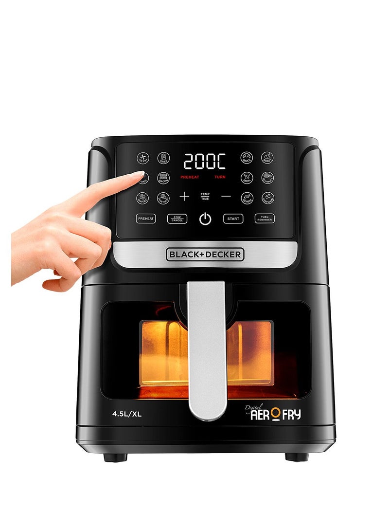 بلاك اند ديكر مقلاة هوائية، سعة 4.5 لتر مع لوحة لمس LED، 12 برنامجًا محددًا مسبقًا، درجة حرارة قابلة للتعديل 80-200 درجة مئوية، مؤقت، تسخين مسبق، إعادة تسخين، الحفاظ على الدفء، تجفيف، إيقاف التشغيل التلقائي، آمنة للغسل في غسالة الأطباق. 4.5 L 1500 W AF4500-B5 - Image 5