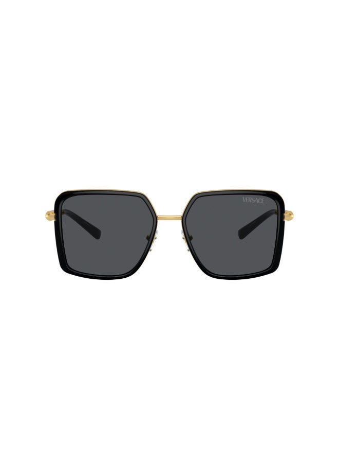 فيرزاتشي Women's Square Shape Metal Sunglasses 2261 - Lens Size: 56 Mm - Black  - Image 2