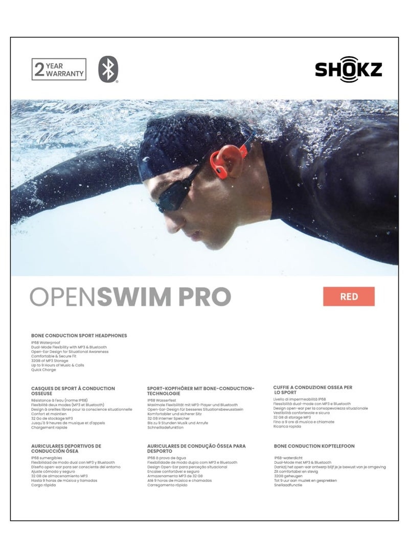 SHOKZ OpenSwim Pro Bone Conduction Sports Headphones, IP68 Waterproof Open-Ear Wireless Earphones with Bluetooth 5.4, 32GB of MP3 Storage, Noise Canceling Mics, 9h Playtime for Running, Swimming Red  - Image 5