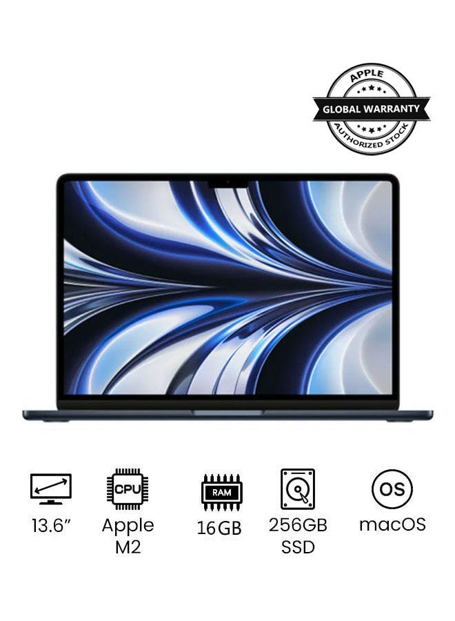 MacBook Air MC7X4 | 13.6 Inch Display | Apple M2 Chip | 8-Core CPU 8-Core GPU | 16GB RAM | 256GB SSD | macOS | English Keyboard | International Version | English Midnight