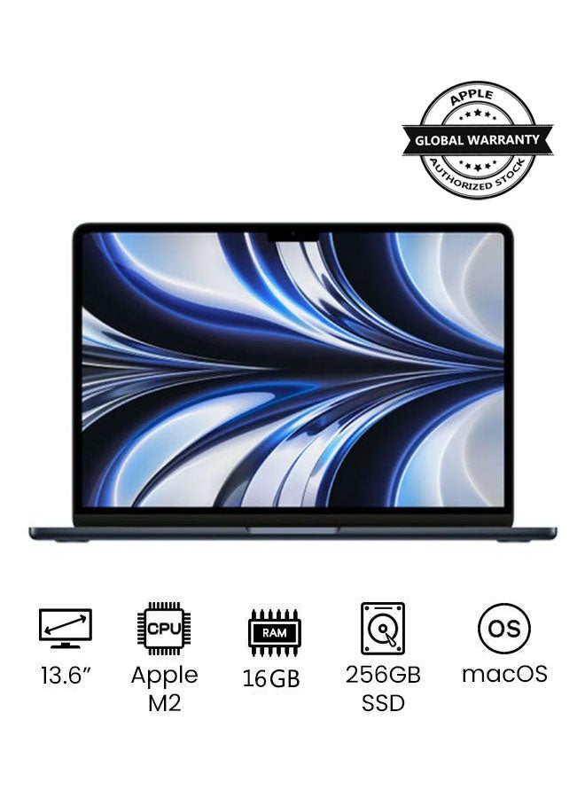 MacBook Air MC7X4 13.6-Inch Display : Apple M2 chip with 8-core CPU and 8-core GPU, 16GB RAM/256GB SSD English/Arabic Midnight