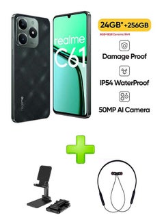 realme C61 Dual SIM Dark Green 8 GB RAM 256 GB 4G GSM/LTE/UMTS Middle East Version With Adjustable Desktop Stand for Phones/Tablets Black+ Bluetooth Headset Sports Black - pnsku/N70127826V/45/_/1731124005/2873371c-99d3-49c4-b063-a9ceac2b5699