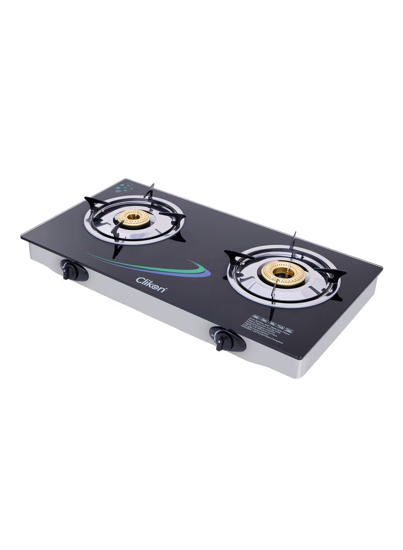 Clikon Double Burner Glass Top Gas Stove 2 Burner Glass Top Gas Stove Cooktop CK4270 Black - Image 1